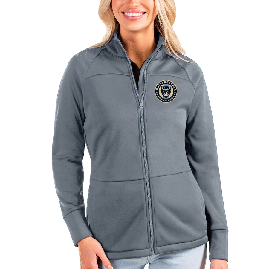Philadelphia Union Antigua Women's Links Full-Zip Golf Jacket - Steel 1 Philadelphia Union Antigua Women's Links Full-Zip Golf Jacket - Steel