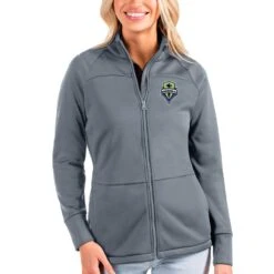 Seattle Sounders FC Antigua Women's Links Full-Zip Golf Jacket - Steel
